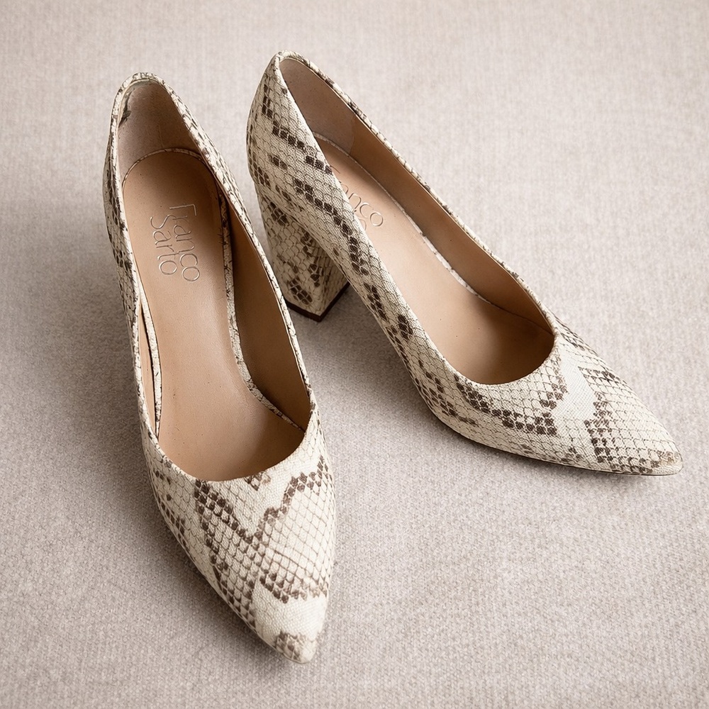FRANCO SARTO Snakeskin Print Block Heel Pumps Pointed Toe 3.5” - Picture 8 of 8
